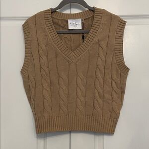 Walter Hagen khaki Cable Knit V-Neck Sweater Vest